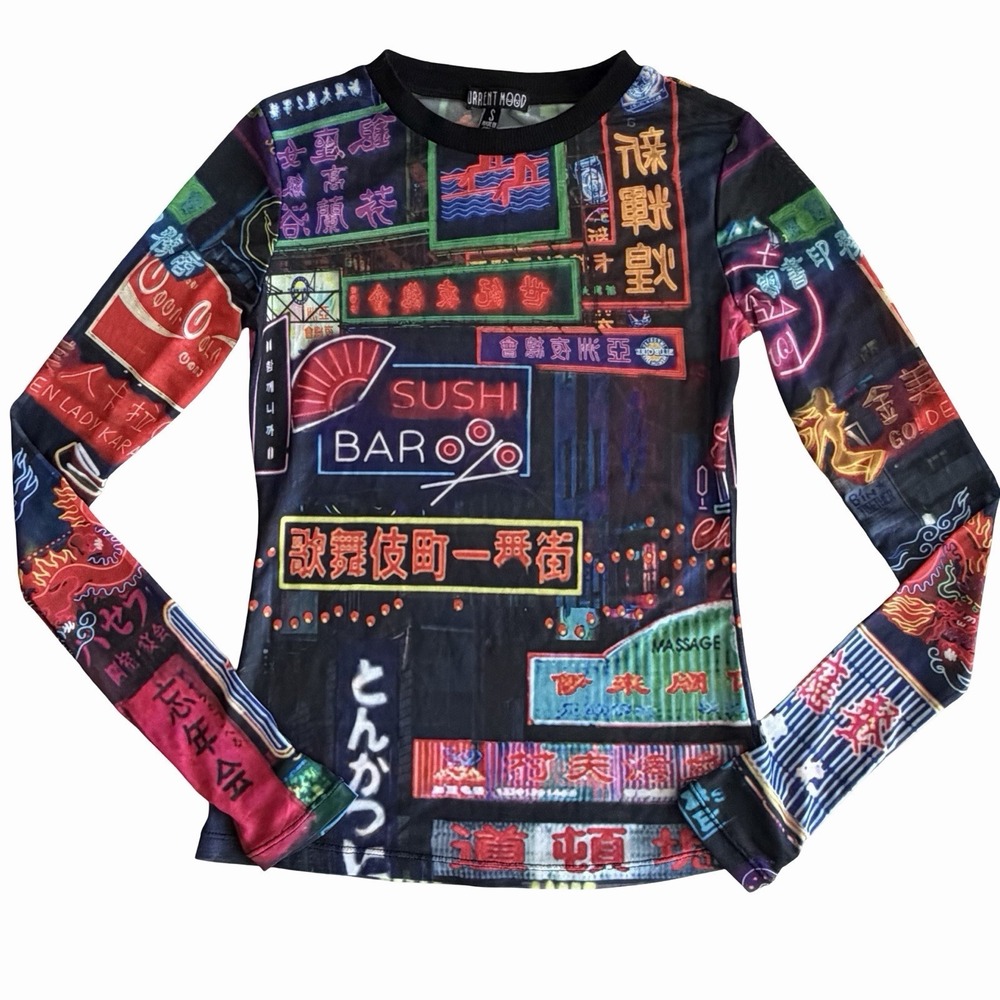 Current Mood Sushi Mesh Top S• Rave Sheer Dolls Kill Cyberpunk Streetwear Neon